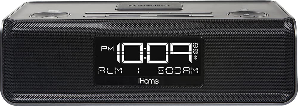 iHome - Bluetooth Stereo Dual Alarm Clock Radio - Black - Front Zoom
