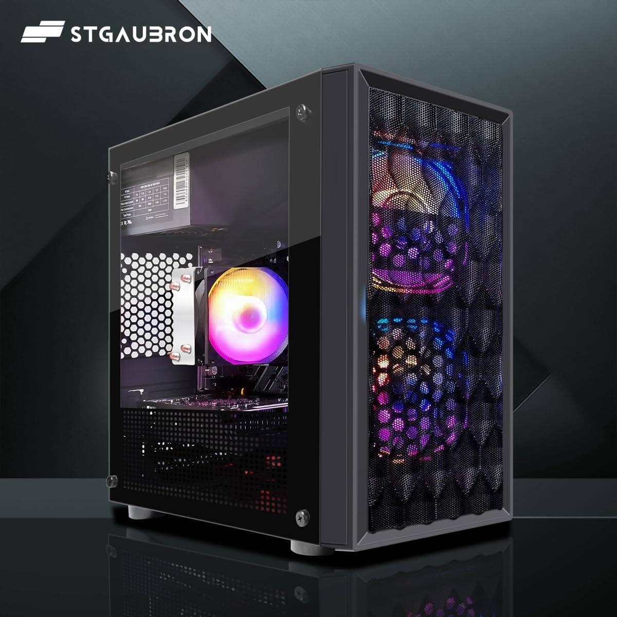 Back. STGAubron - STGAubron Gaming PC Computer Desktop, AMD Ryzen 5 5500 up to 4.2GHz, GeForce RTX 3050 6G, 16G DDR4 RAM, 512G SSD, WIN11H - Black.