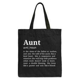 OrnamentallyYou - Aunt Definition Canvas Tote Bag, Funny Family Gift Shopper - Black