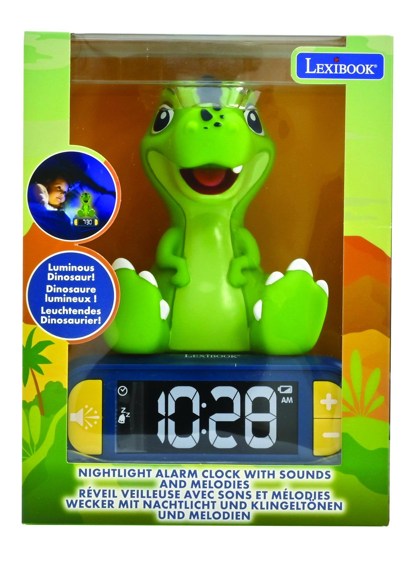 LEXIBOOK DEL Luminous Dinosaur! Dinosaure lumineux! Leuchtendes Dinosaurier! LEXIBOOK AM + Z Z 1028 - NIGHTLIGHT ALARM CLOCK WITH SOUNDS AND MELODIES RÉVEIL VEILLEUSE AVEC SONS ET MÉLODIEN WECKER MIT NACHTLICHT UND KLINGELTONEN UND MELODIEN