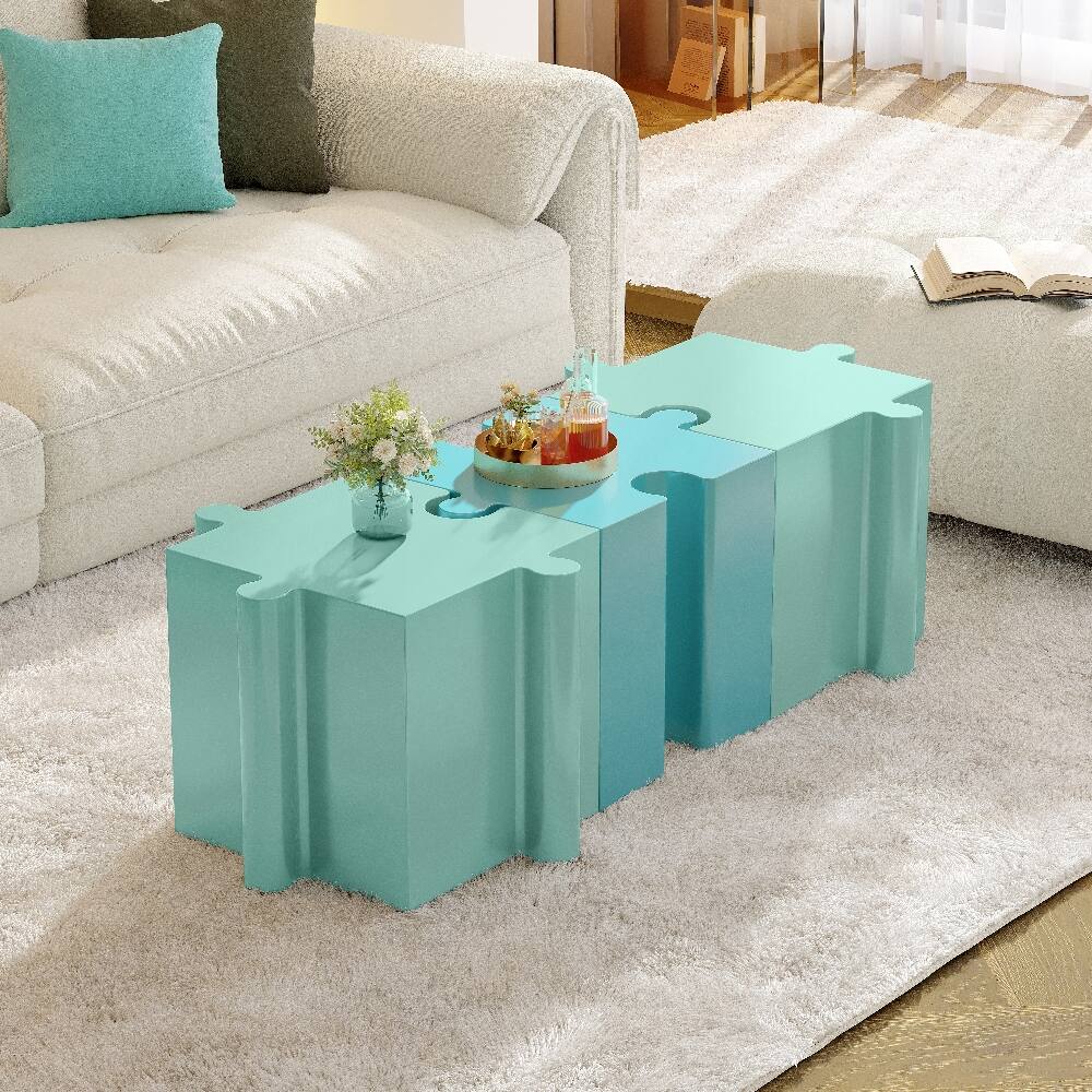 Alt View 1. Loheer - Loheer Modular Side Table Puzzle Art Outdoor Table Light Blue - Light Blue.