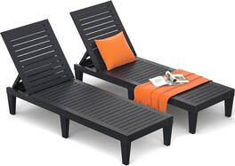 Aheaplus - Outdoor Lounge Chair Set of 2, Adjustable Reclining Outdoor Chaise Lounge Chair for Poolside Patio - Black
