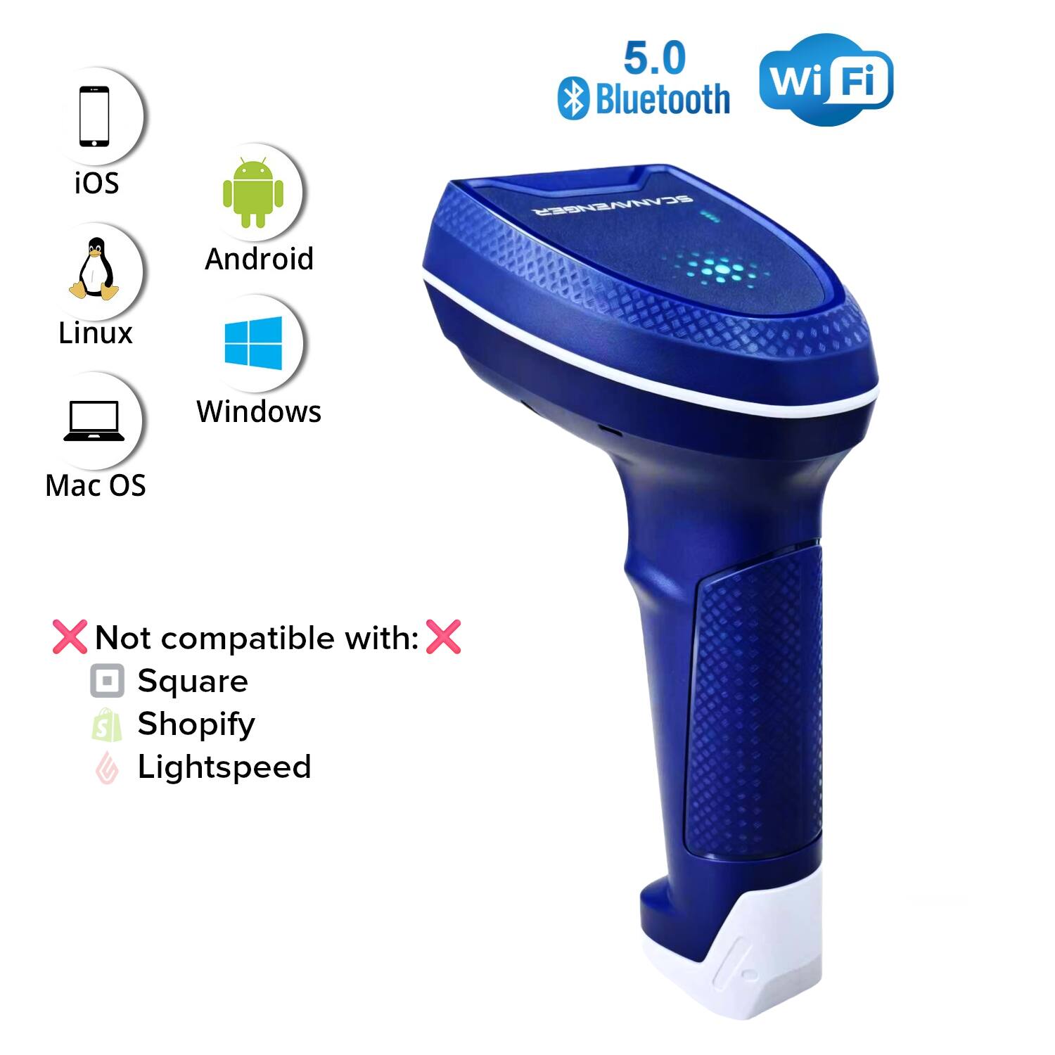 5.0 Wi-Fi Bluetooth iOS 25ZN3S Android Linux Windows Mac OS X Not compatible with: X Square S Shopify Lightspeed