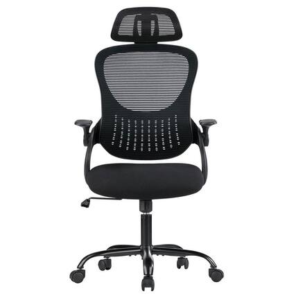 Front. Kadyn - 20" Ergonomic Mesh Office Chair - High Back Swivel Chair with Headrest & Flip-up Armrests, Black - Black.