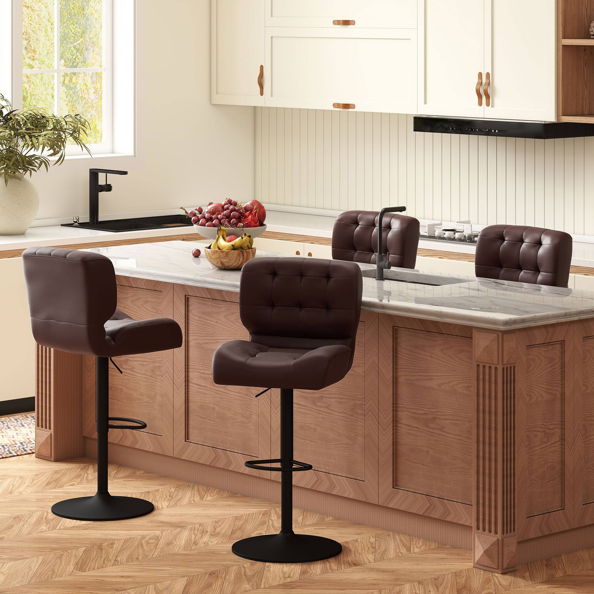 Alt View 8. Homcom - Bar Height Bar Stools Set of 2 with Adjustable Seat, Adjustable Swivel Barstools with Thick Padded Cushion - Brown.