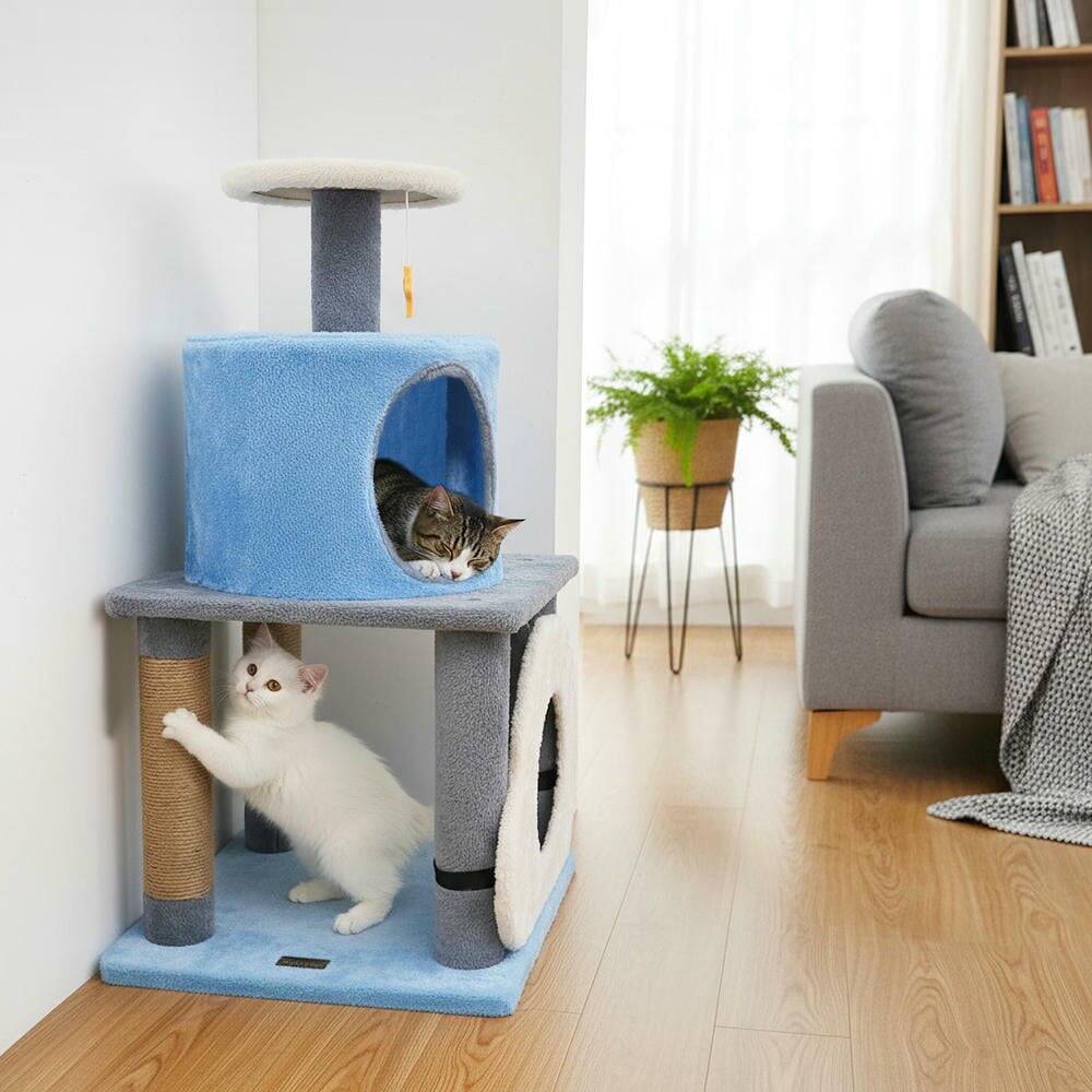 Back. Kadyn - 31.5-Inch Cute Modern Multi-Level Cat Tree Kitten Tower, Blue - Blue.