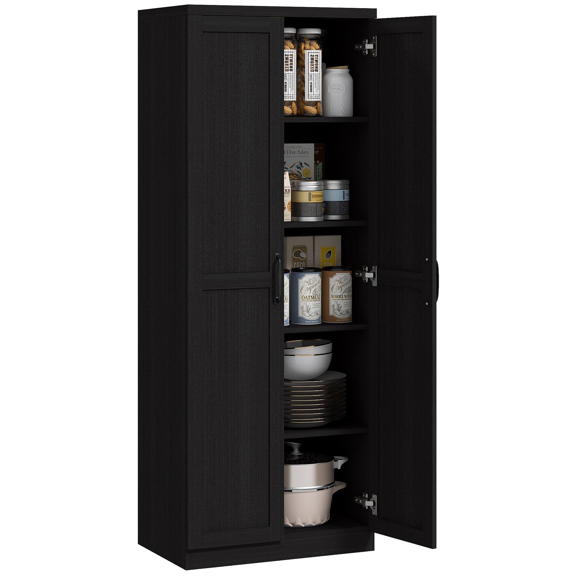 Homcom - 63" 2-Door Kitchen Pantry, Freestanding Storage Cabinet with 5-tier Shelving and 2 Adjustable Shelves for Dining Room - Black