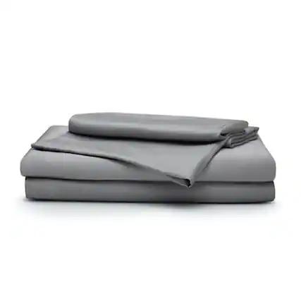 Front. Sleepgram - Sleepgram Viscose from Bamboo Cal King Bed Sheet Set w/2 Pillowcases, Grey Stone - Grey.