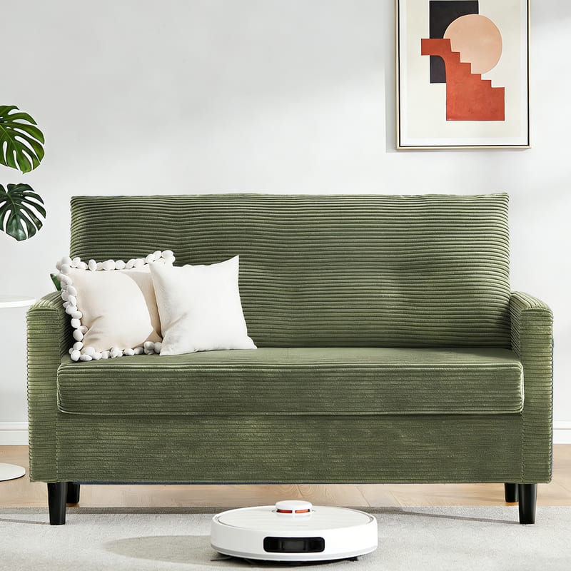 Vipbear - 50" Corduroy Couch, Sofa No Tool Assembly, Comfy Couches 22.5" Deeper Seats, Corduroy Sofas, Loveseat Sofa Couch - Green