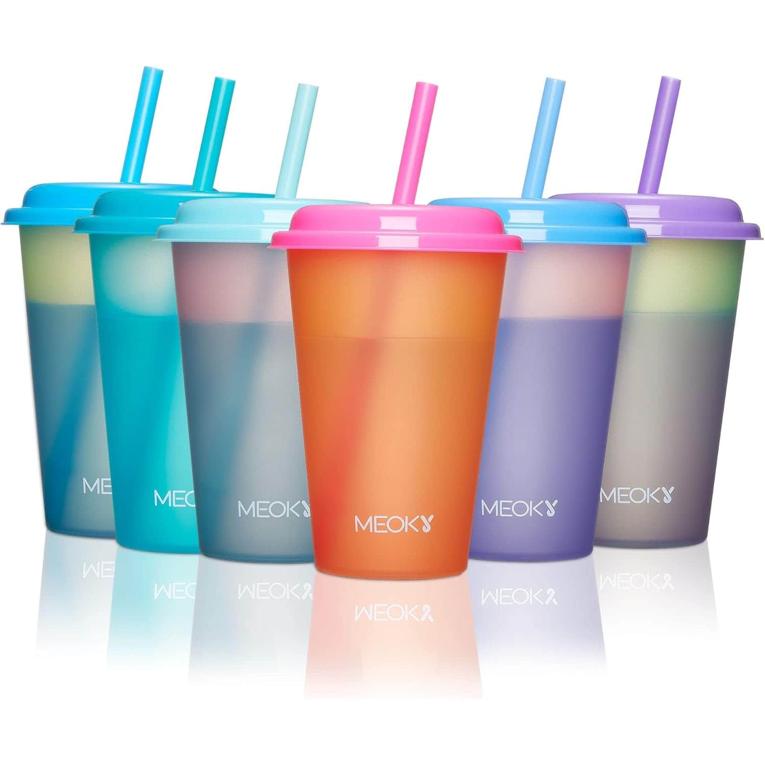 PARKER SLATER - 12-pack 12oz color changing cups with lids and straws, reusable plastic tumblers for kids' cold drinks and parties - Multicolor