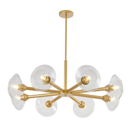 Alt View 4. LUCKY ONE - 36in Hanging Sputnik Chandelier, 8-Light Gold Mid-Century Pendant for Dining Room Living Room Kitchen - Gold.
