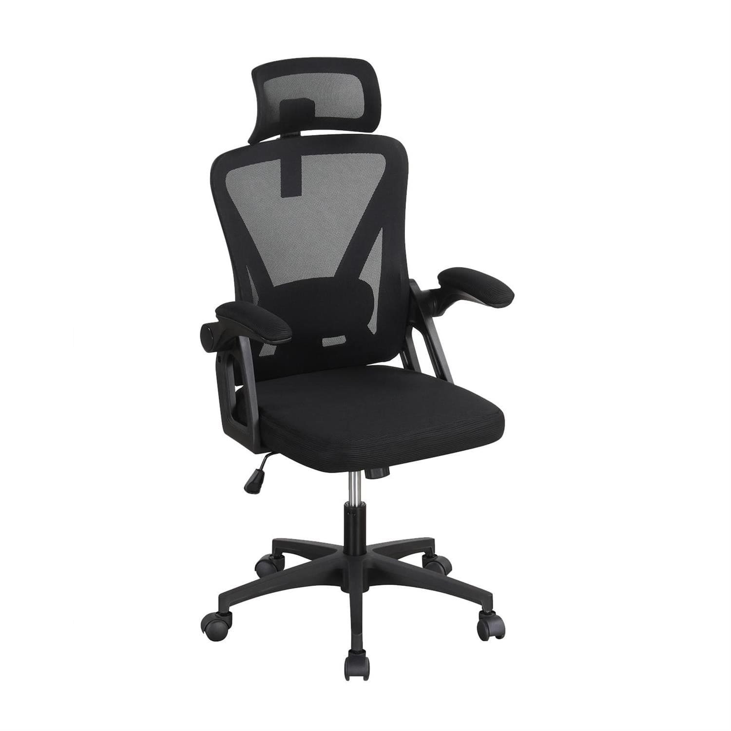 Pefilos - Ergonomic Mesh Office Chair, Adjustable Lumbar Support, 2D Headrest, Flip-up Armrests, Breathable Mesh - Black