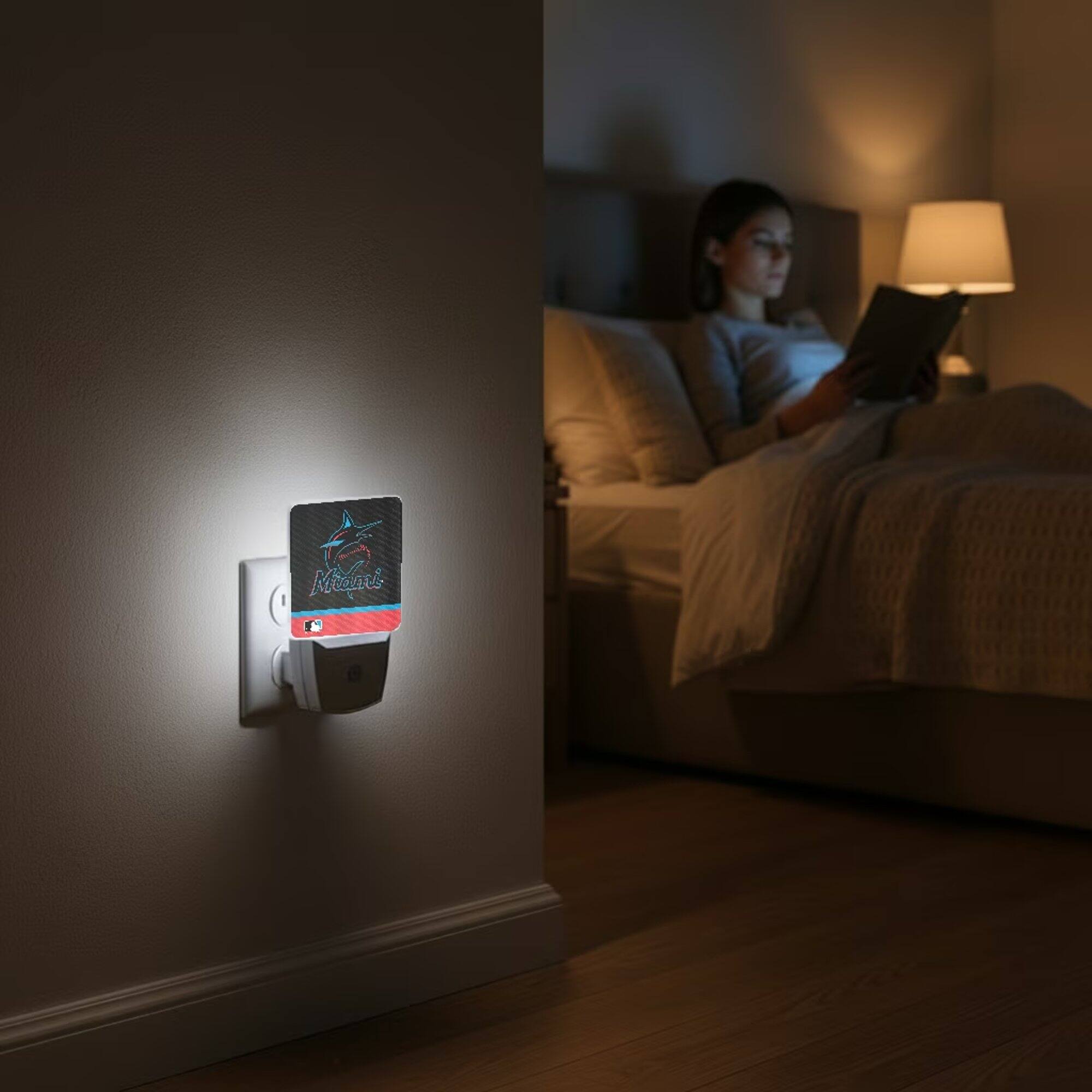 Alt View 3. Keyscaper - Miami Marlins Primary Logo Stripe Design Nightlight 2-Pack - Multicolor.