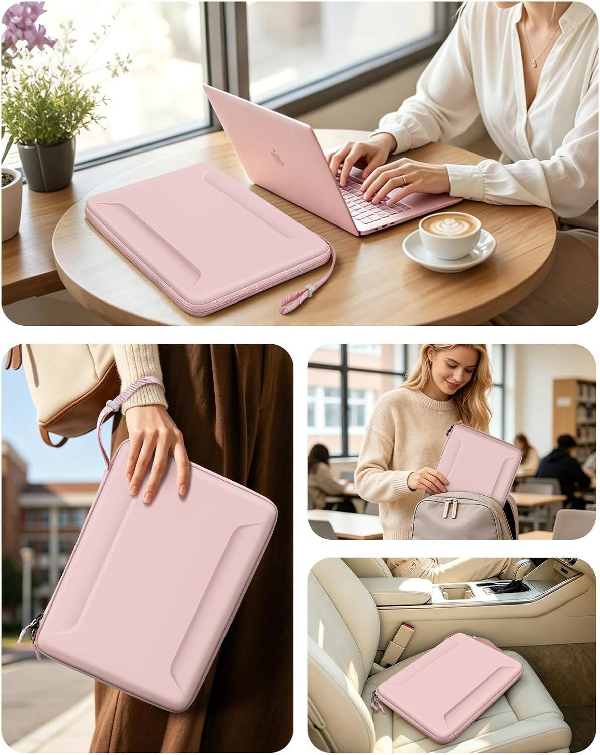 Alt View 4. Fintie - 13-14 Inch Sleeve Case for MacBook Neo 13'', MacBook Air 13.6'', MacBook Pro 14'', Shockproof EVA Carrying Laptop Bag - Blush.