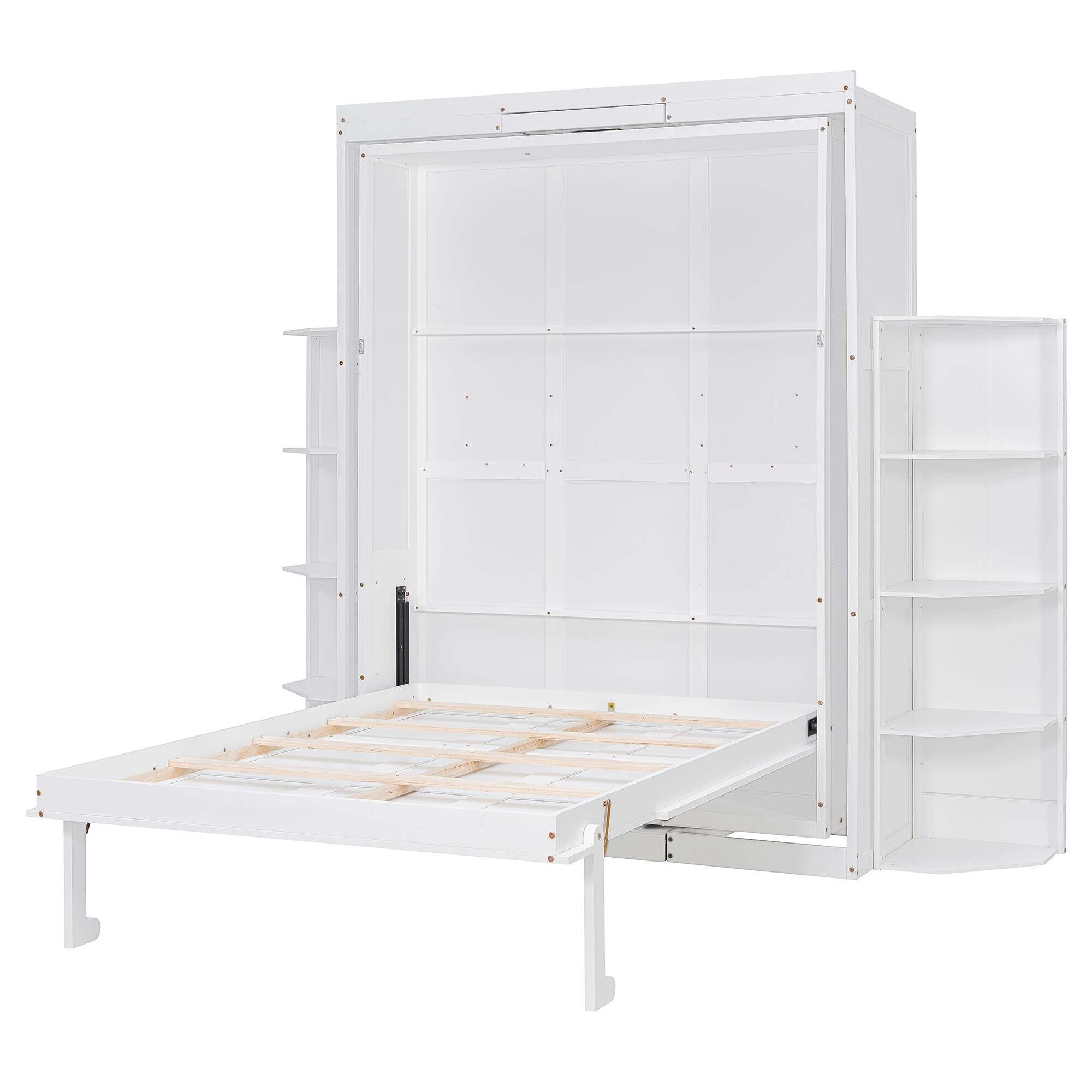 Alt View 8. Anysun - Rotating Queen Murphy Bed - Hidden Wall Cabinet, 3-Tier Shelves, Convertible Desk, Space-Saving System for Home Office - White.