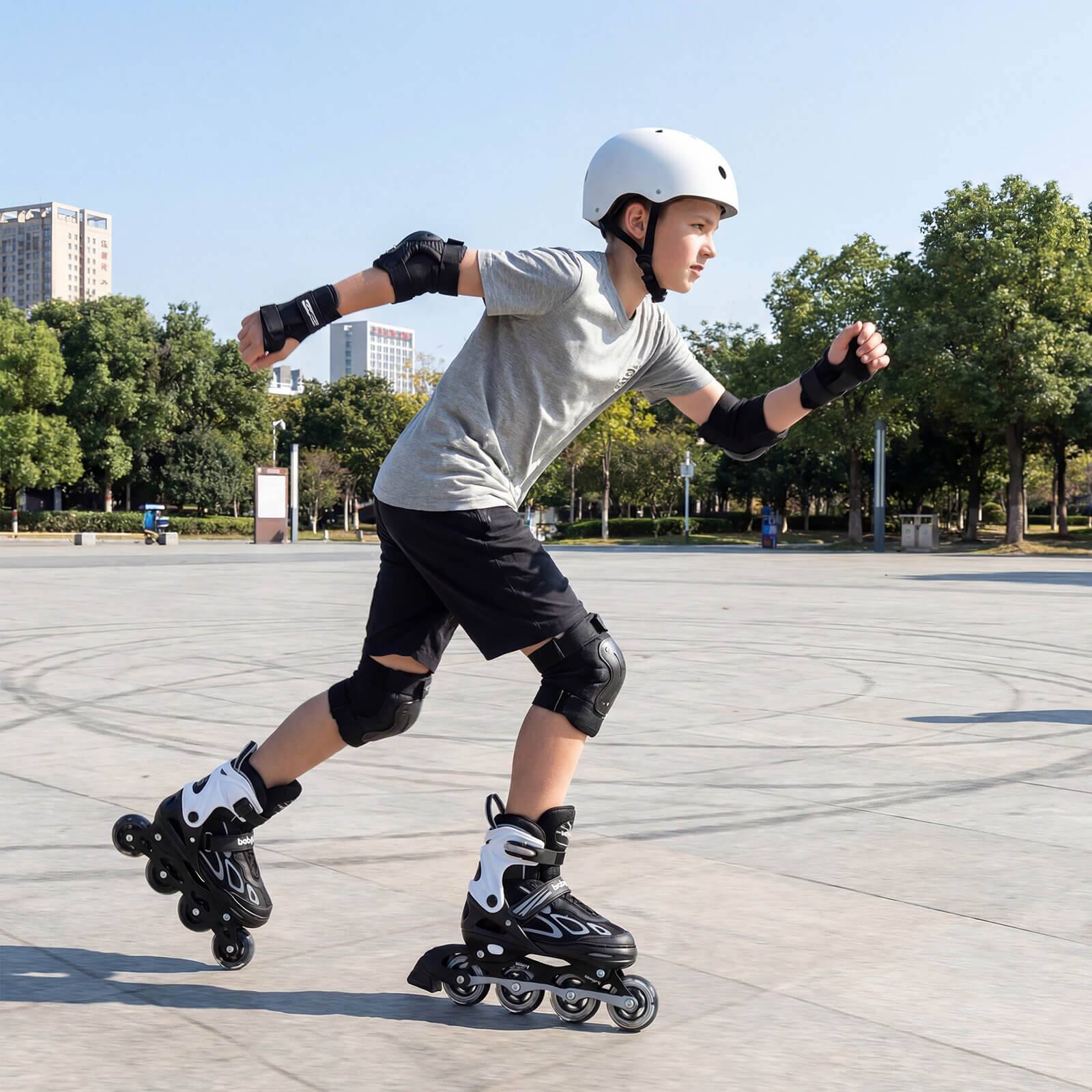 Alt View 1. Costway - Costway Adjustable Kids' Inline Skates Ages 9-14 4 Sizes Adjustable Blade Roller with Light-up Wheels - White & Black.