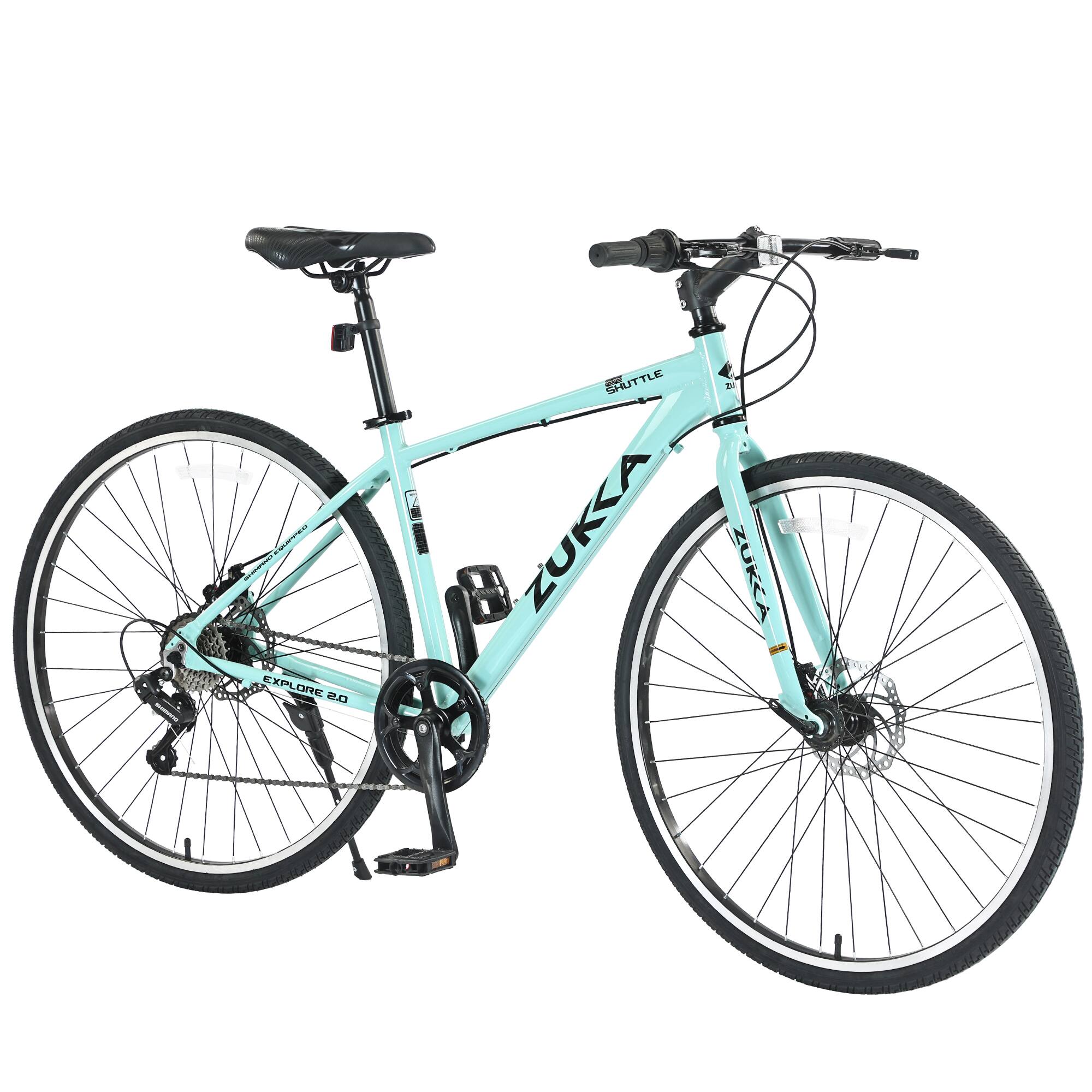 APRILSOUL - Shimano 7 Speed Hybrid Bike 700C Disc Brake Aluminum Frame City Bicycle - Green