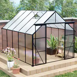 TinyHomie - 8x10FT Double Door Polycarbonate Greenhouse Raised Base and Anchor Aluminum Heavy Duty Walk-in Greenhouses in All Season