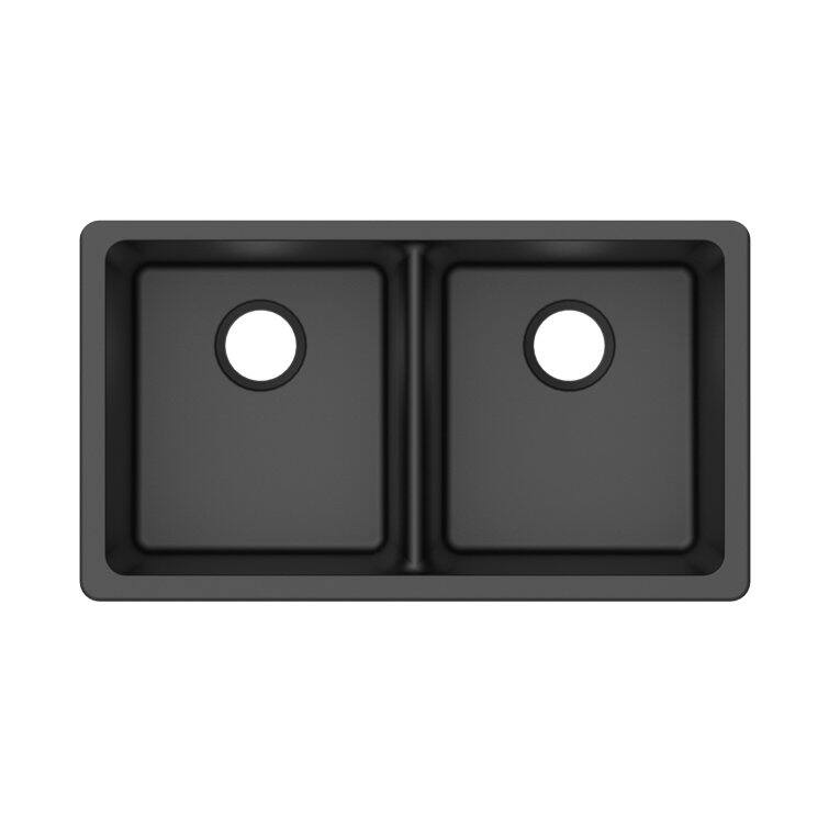 Alt View 1. Winpro - Winpro Undermount Granite Composite 33 in. x 18-3/4 in. x 9-1/2 in. Double Equal Bowl Kitchen Sink in Black - Black.
