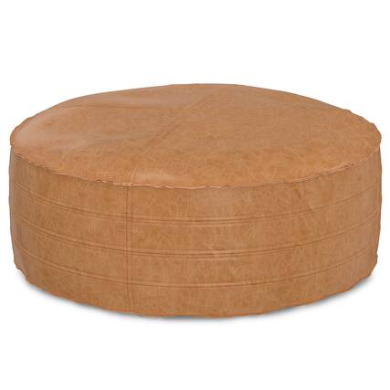 Front. Simpli Home - Brody 32 inch Round Coffee Table Pouf - Distressed Brown.