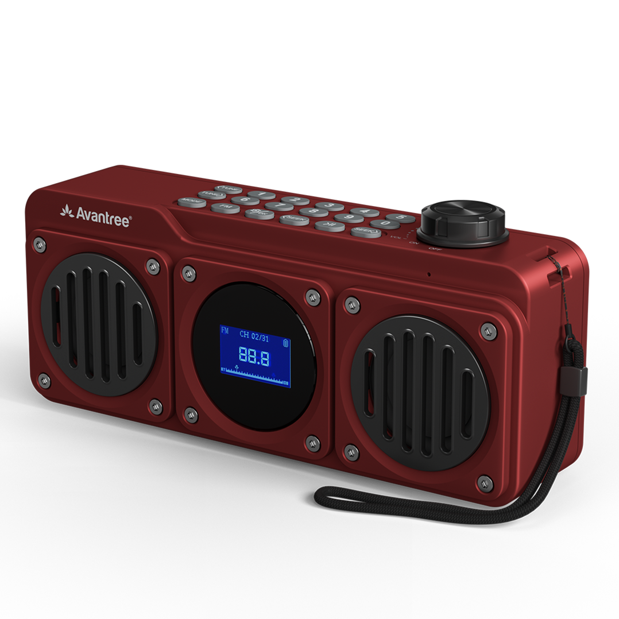 Avantree - Boombyte - Portable Digital FM Radio with Bluetooth Speaker, Superb Sound, Metal Finish - Red