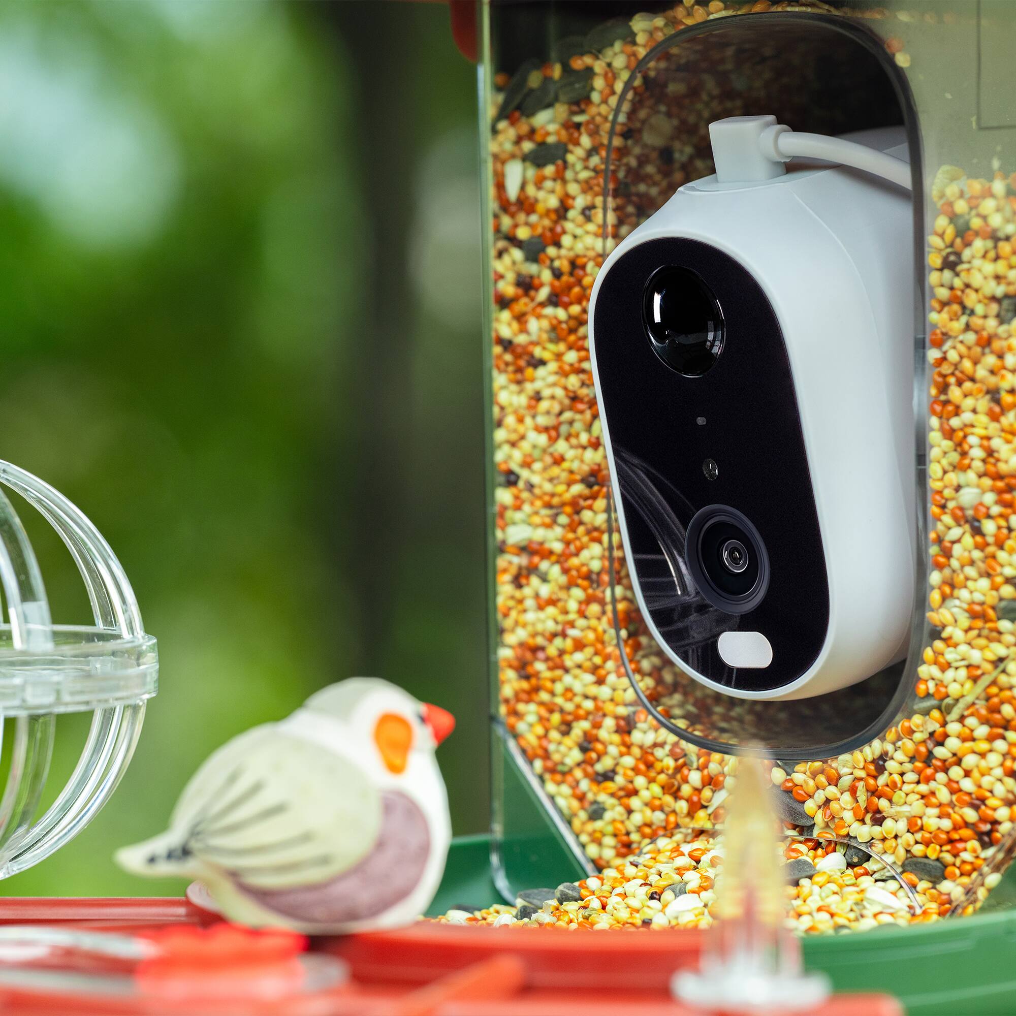 Left. Parrot Uncle - Smart Wild Bird Feeder with Camera for Outdoor, Solar Power & AI Recognition and Color Night Vision - White.
