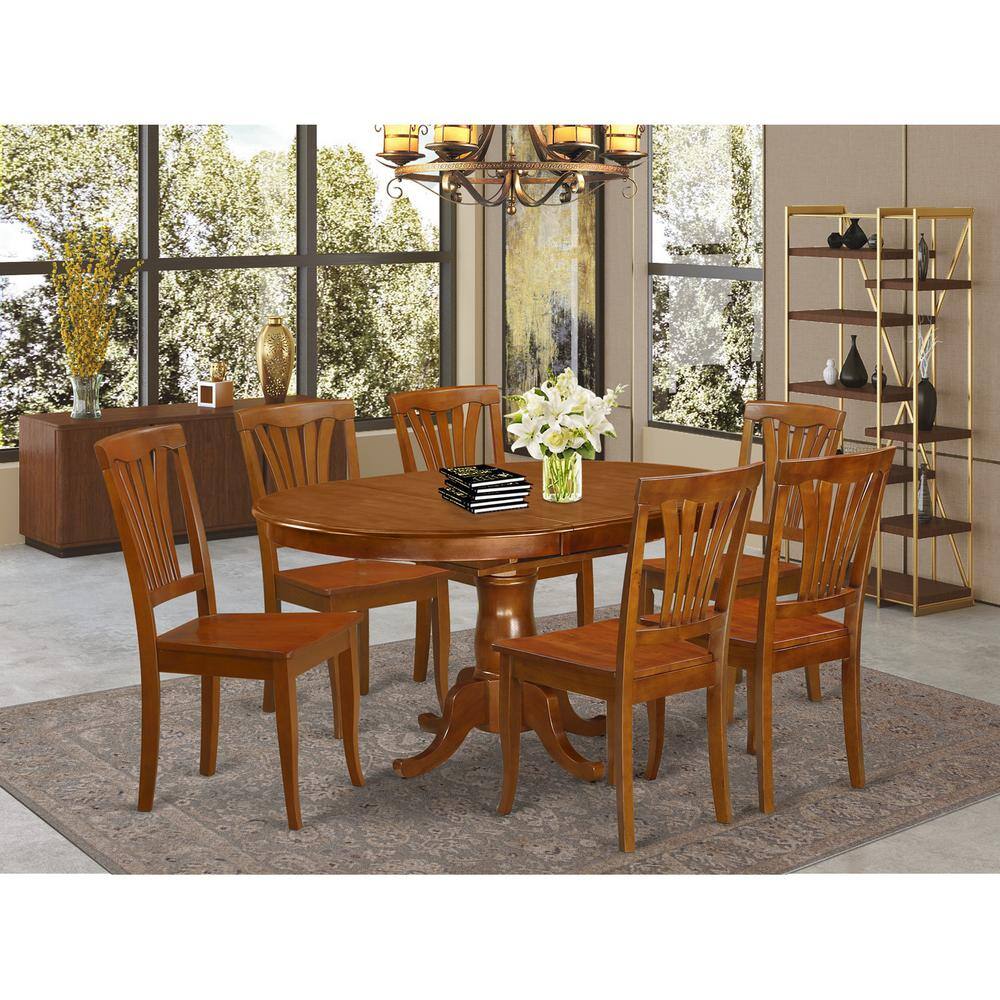 Back. East West Furniture - 7 Pc Dining room set for 6- Kitchen dinette Table and 6 Kitchen Chairs - Saddle Brown.
