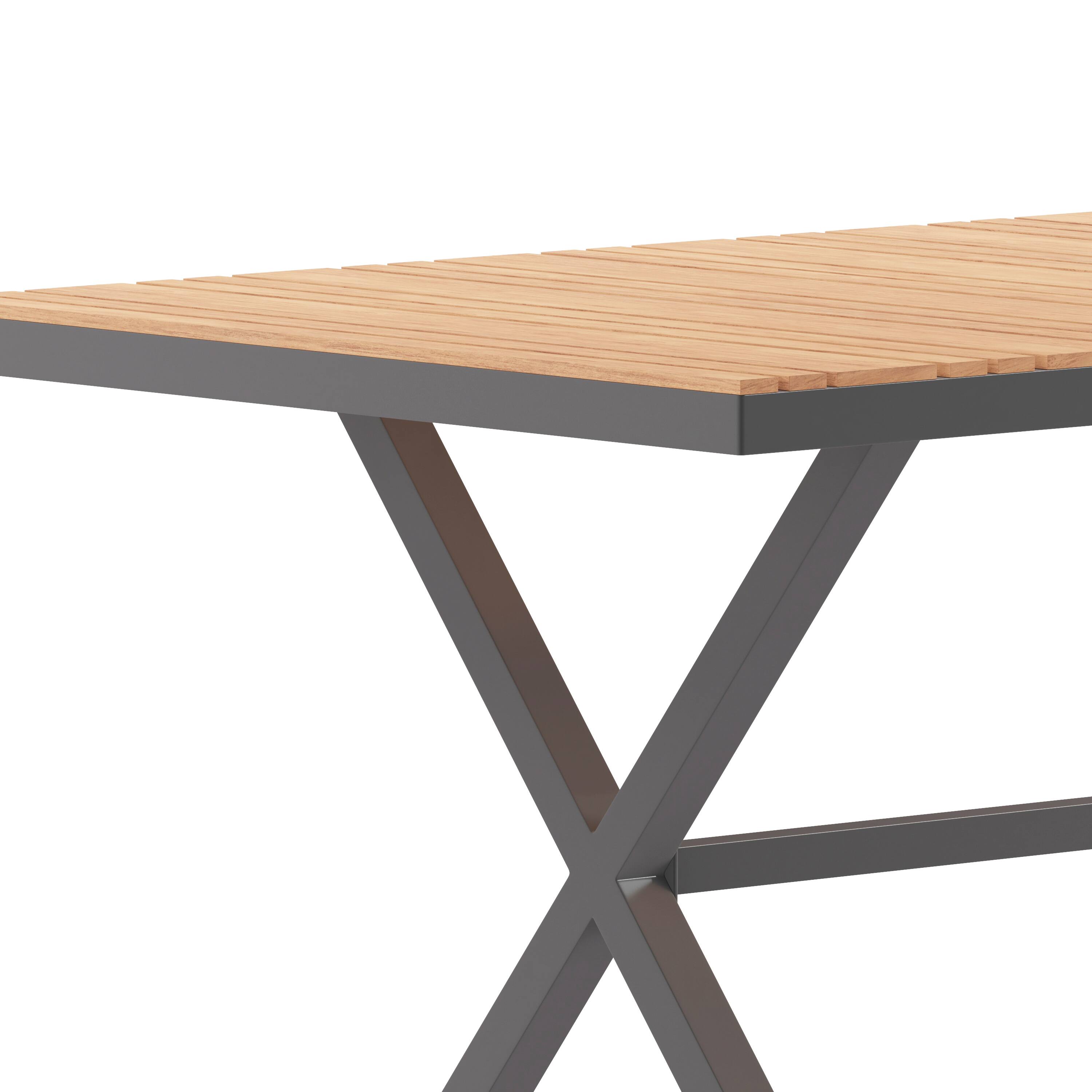 Alt View 10. Emma + Oliver - Fena 59" x 35.5" Outdoor X-Frame Dining Table with Faux Teak Poly Slat Top and Metal Frame - Natural Top/Gray Frame.