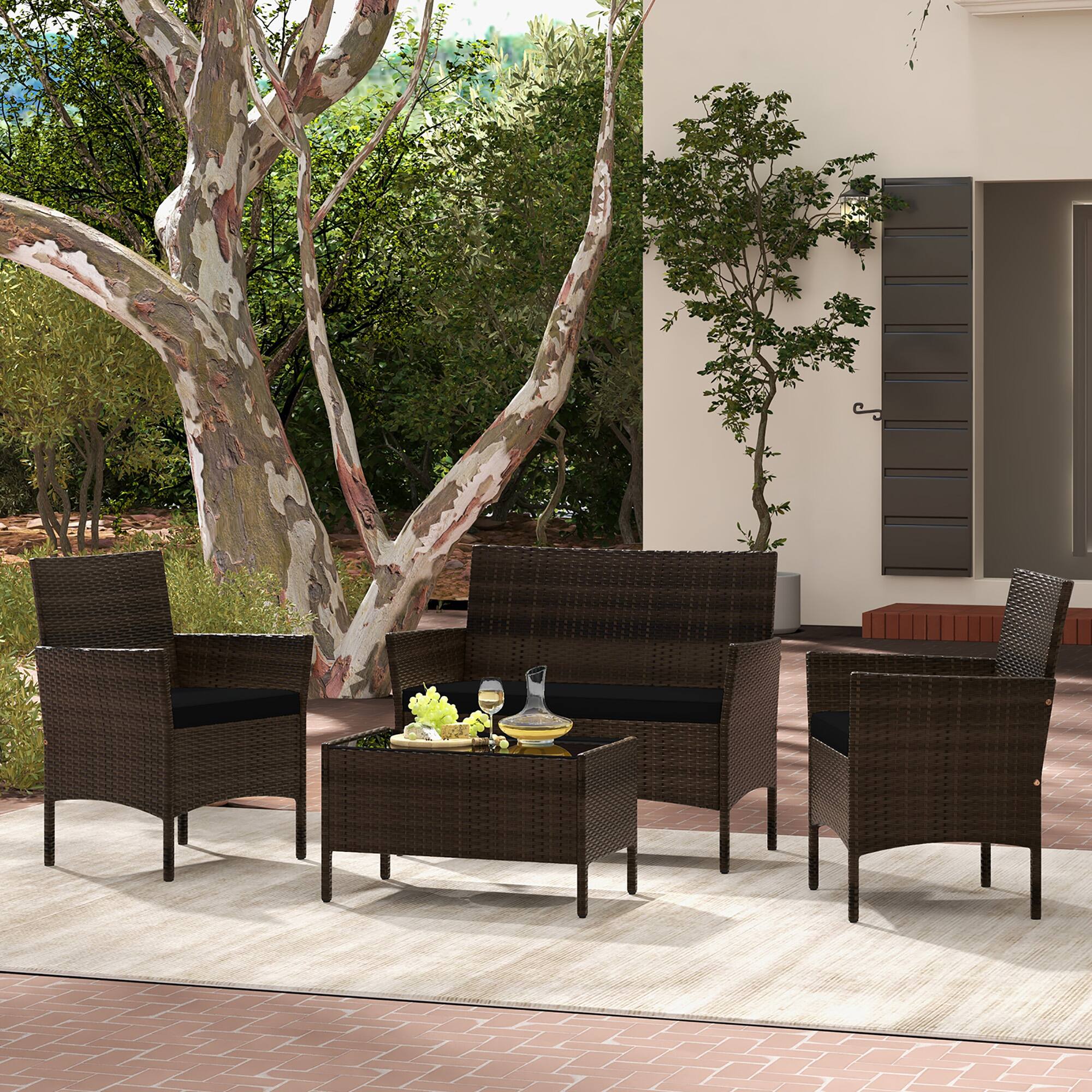 Alt View 3. Gymax - Gymax 4 Piece Patio Rattan Conversation Set Outdoor Wicker Furniture Set w/ Chair - Mix Brown, Black.
