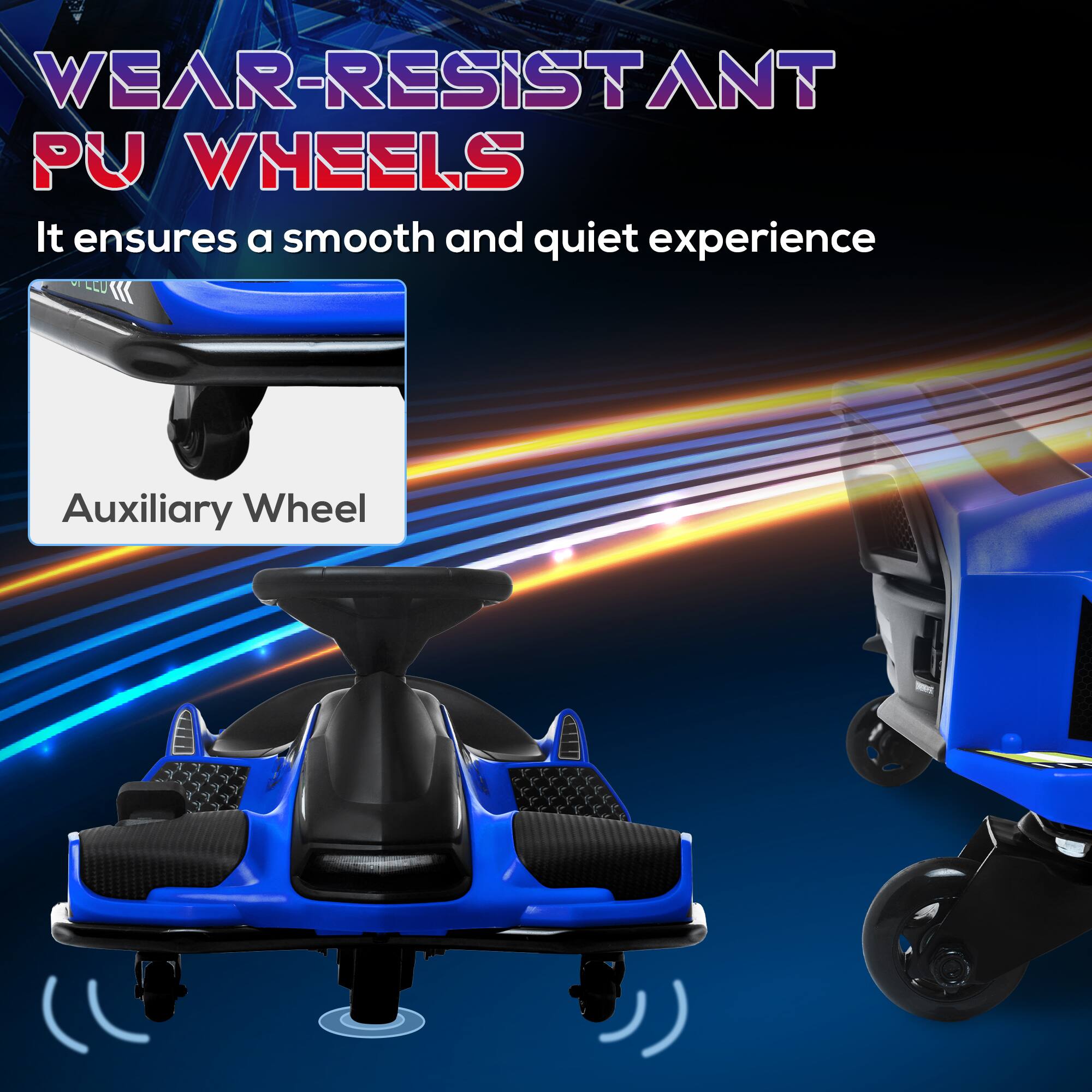 WEAR-RESISTANT PU WHEELS  
It ensures a smooth and quiet experience  

Auxiliary Wheel