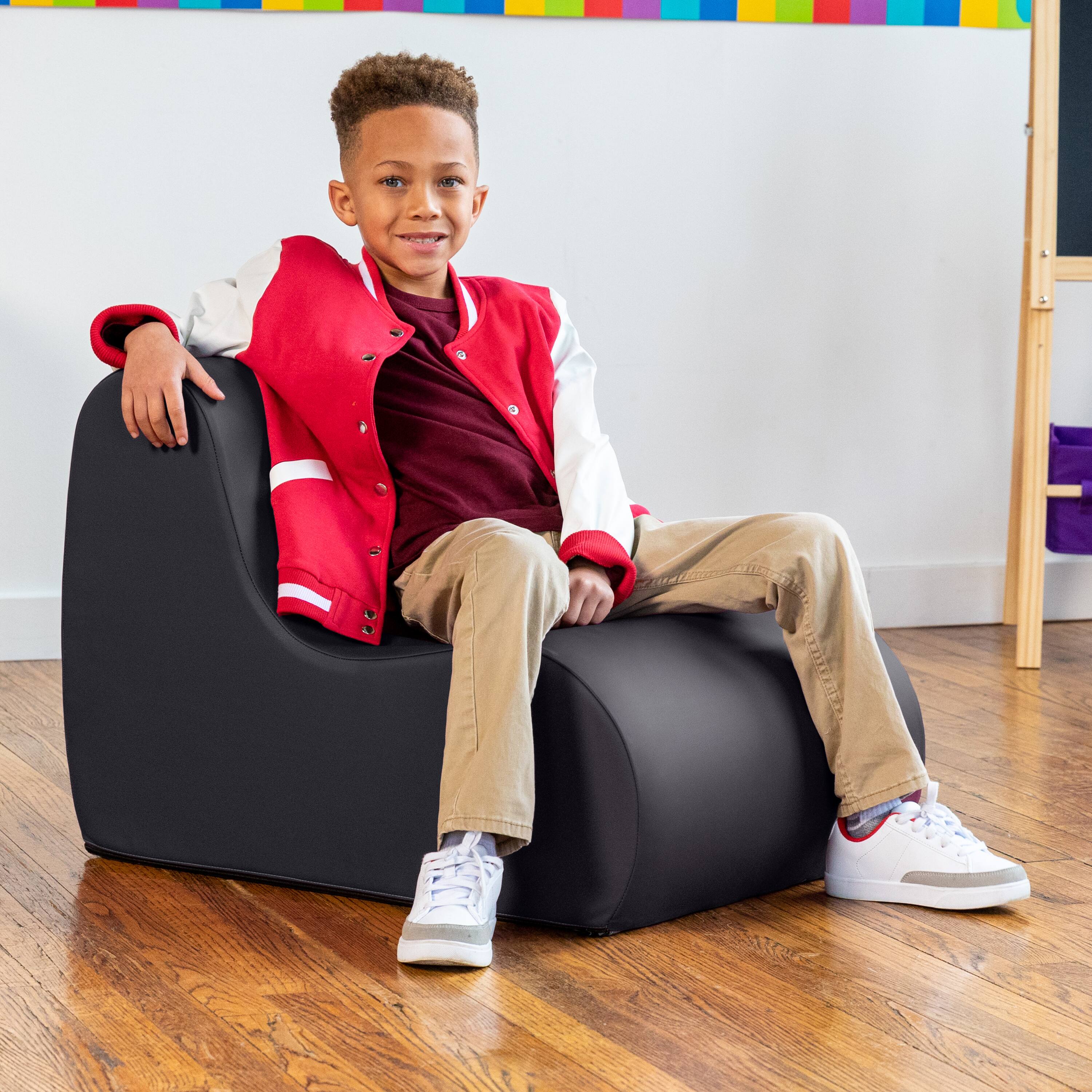 Left. Jaxx - Jaxx Midtown Small Classroom Soft Foam Chair - Premium Vinyl Cover, Black - Black.