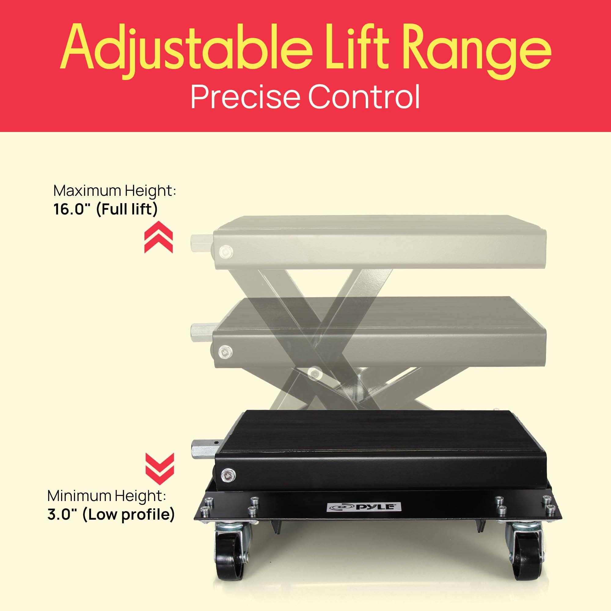 Adjustable Lift Range  
Precise Control  

Maximum Height: 16.0" (Full lift)  
Minimum Height: 3.0" (Low profile)