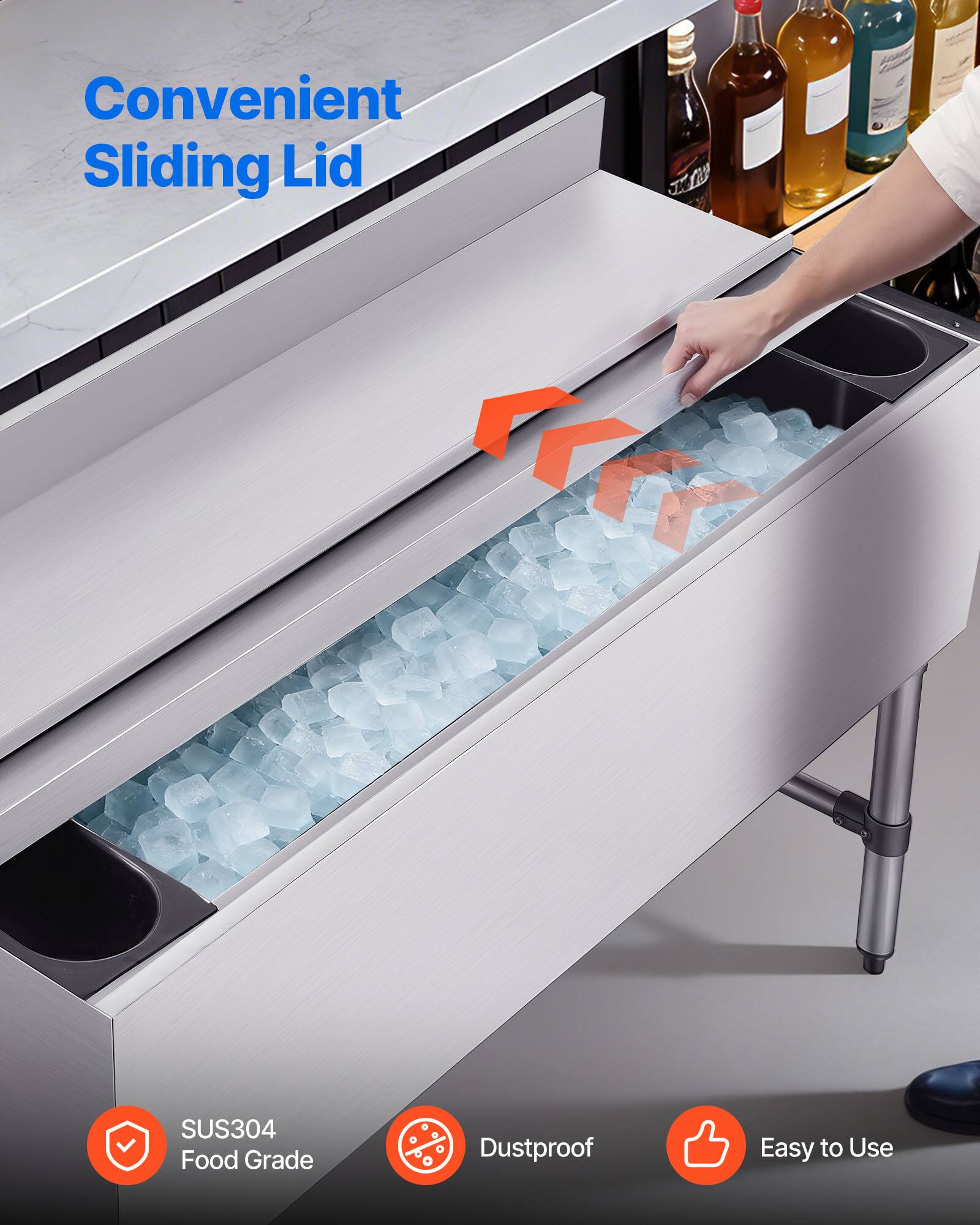 Convenient Sliding Lid  
SUS304 Food Grade  
Dustproof  
Easy to Use