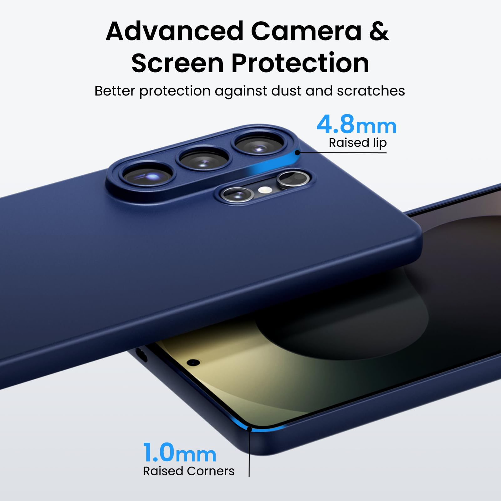 Advanced Camera & Screen Protection  
Better protection against dust and scratches  

4.8mm Raised lip  
1.0mm Raised Corners