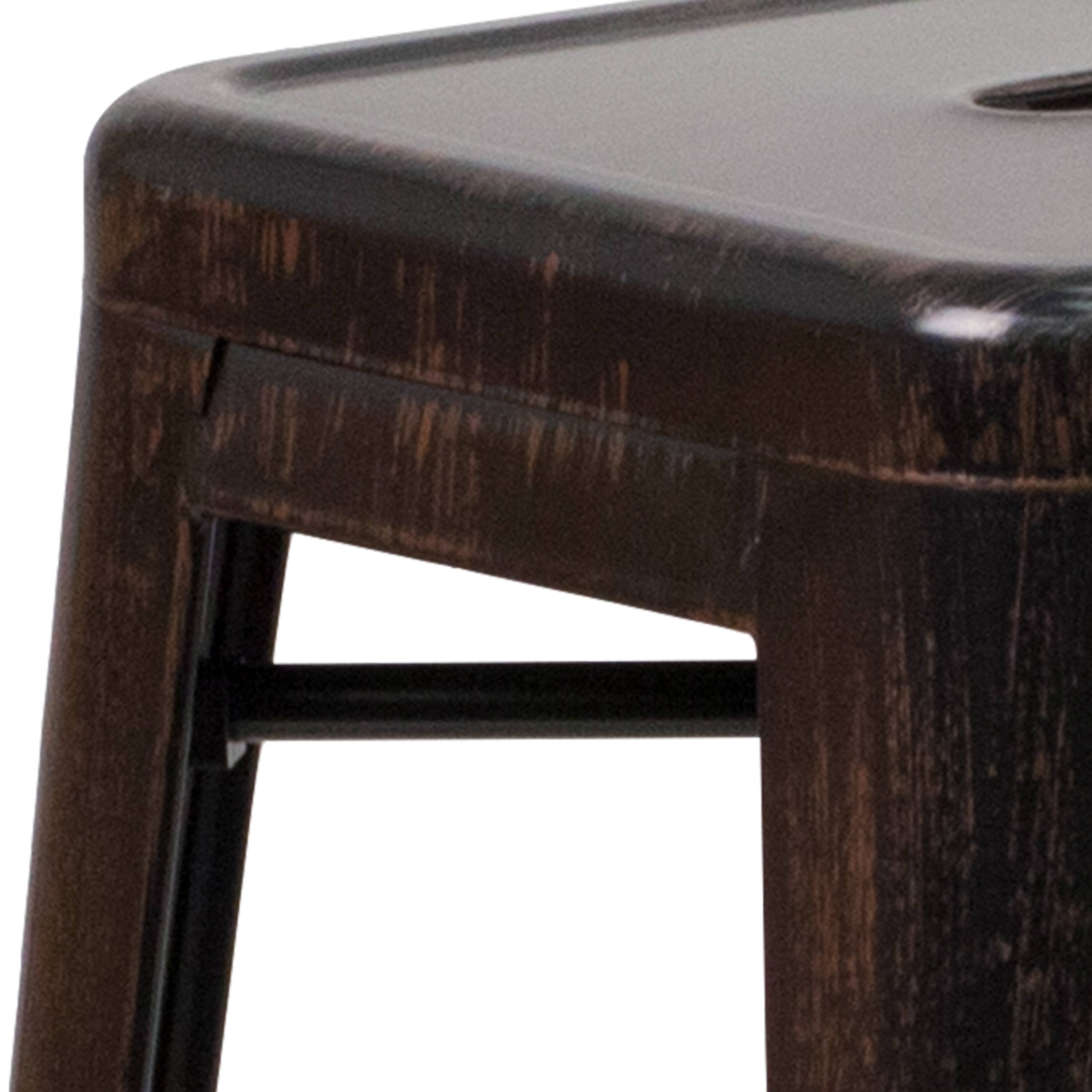 Alt View 7. Emma + Oliver - Commercial Grade 30"H Backless Metal Indoor-Outdoor Barstool with Square Seat - Black-Antique Gold.