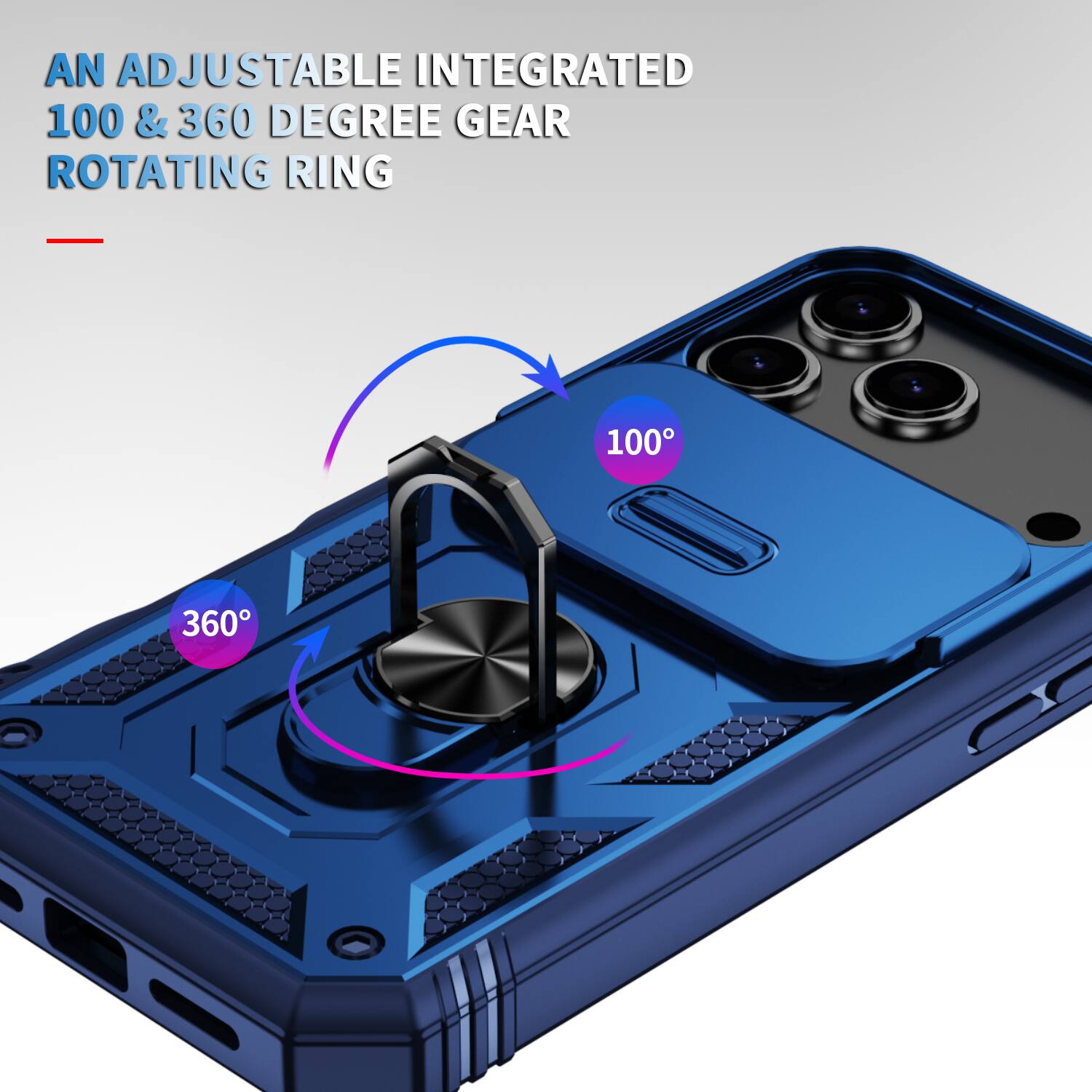 AN ADJUSTABLE INTEGRATED 100 & 360 DEGREE GEAR ROTATING RING