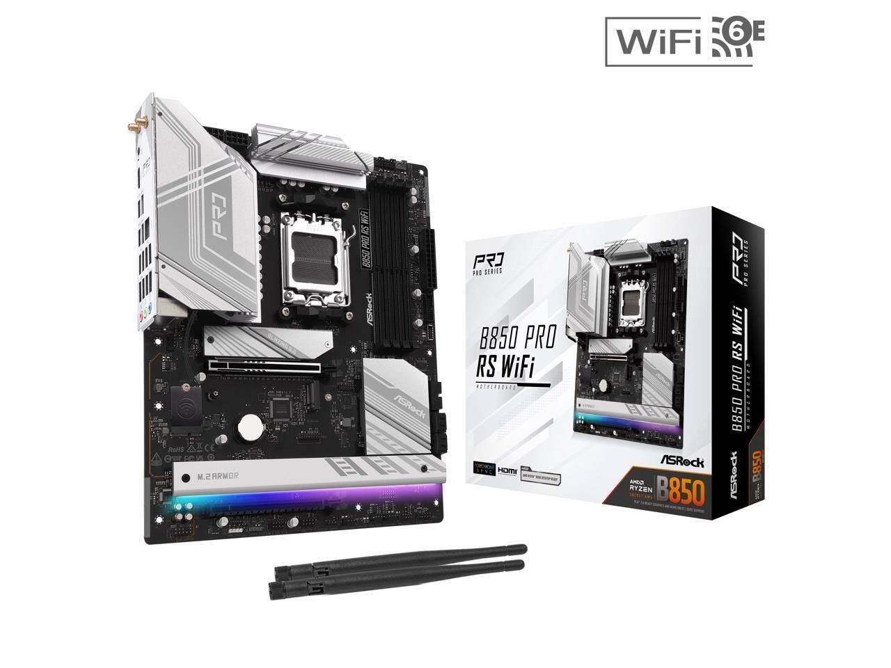 6 E WiFi P "g C RoHS ROMAR S.M W RS PROR B850 ASRock FID SERIES B850 PRO RS WiFi NEHERRUNE HOMI ASRock C RYZEN B850 Hla PJ SERIES FEO WiFi RS PRO B850