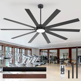Breezary - 84-Inch LED Ceiling Fan with 10 Plywood Blades,6/12/24-Inch Downrods, 6-Speed Remote Control - matte black and walnut