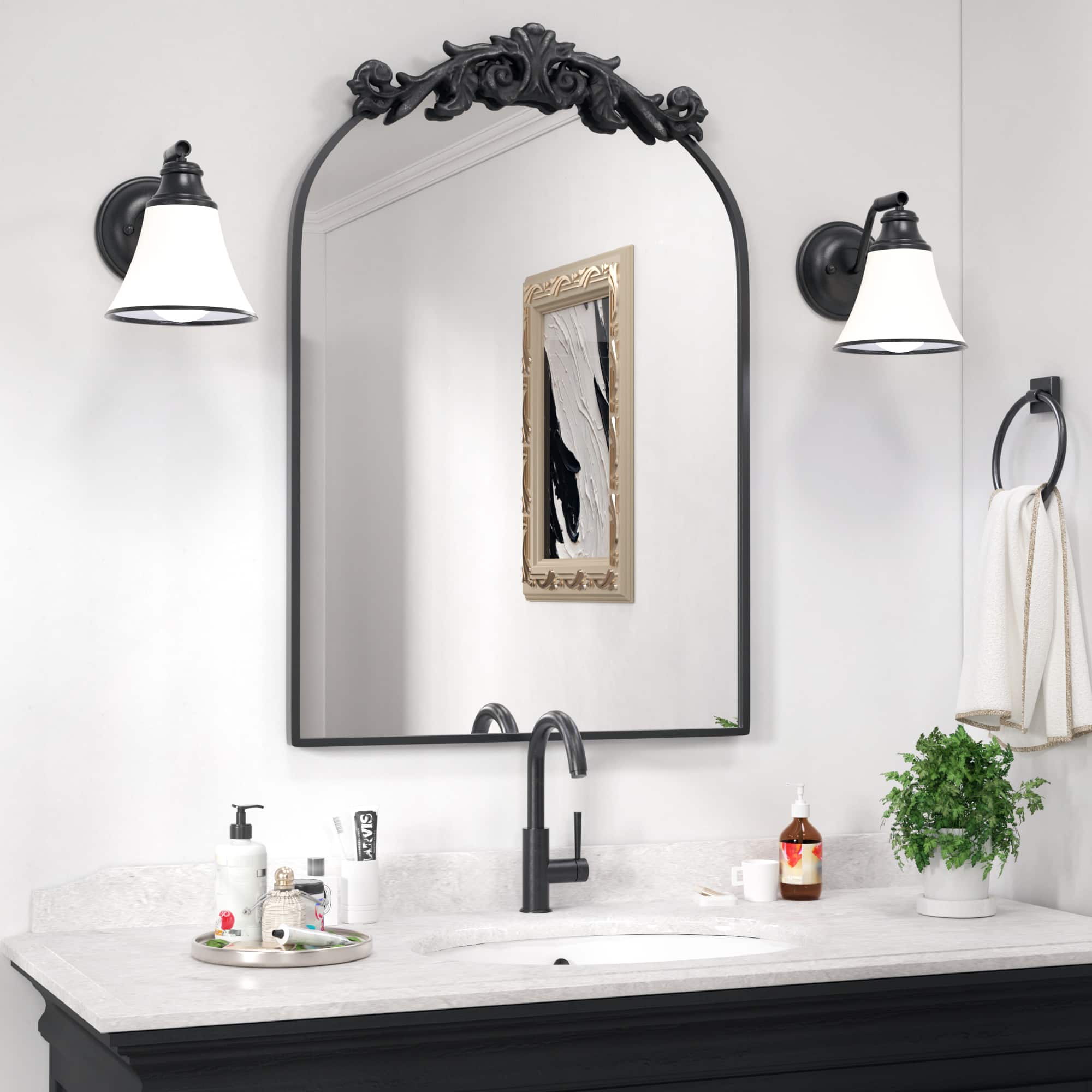 PAIHOME - 19x30 inch Mirror, Traditional Vintage Ornate Baroque Wall Mirror for Bathroom Bedroom Hallway Fireplace Decor - Black