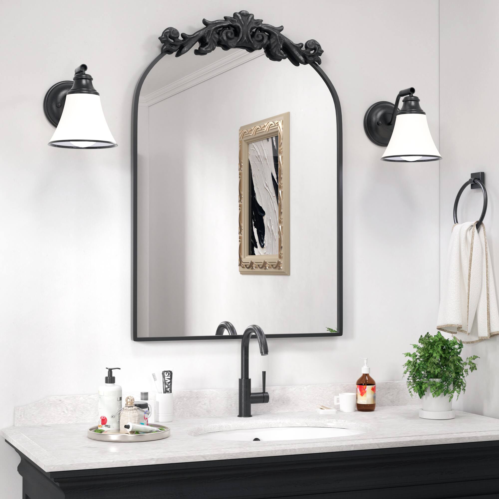 Front. PAIHOME - 19x30 inch Mirror, Traditional Vintage Ornate Baroque Wall Mirror for Bathroom Bedroom Hallway Fireplace Decor - Black.