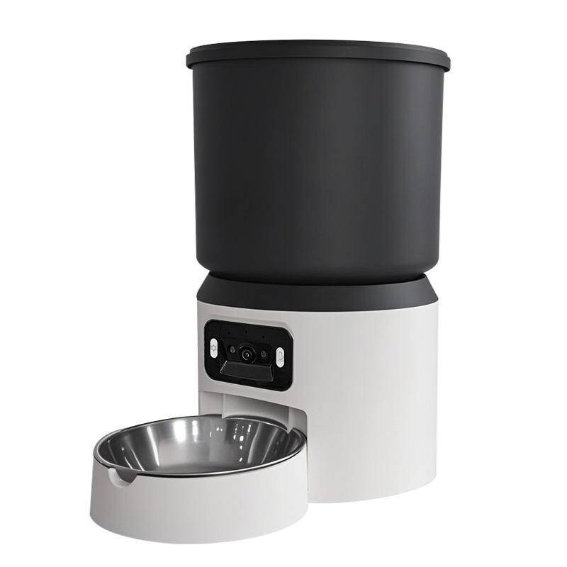 Front. Cluzine - 4L Automatic Pet Feeder, Rechargeable Waterproof, Timer APP Control, Stainless Steel Bowl for Dogs & Cats - Black.
