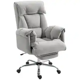 Homcom - Back Office Chair, Reclining Desk Chair with Footrest, High Resilience Foam, Rolling Wheels - Light Gray