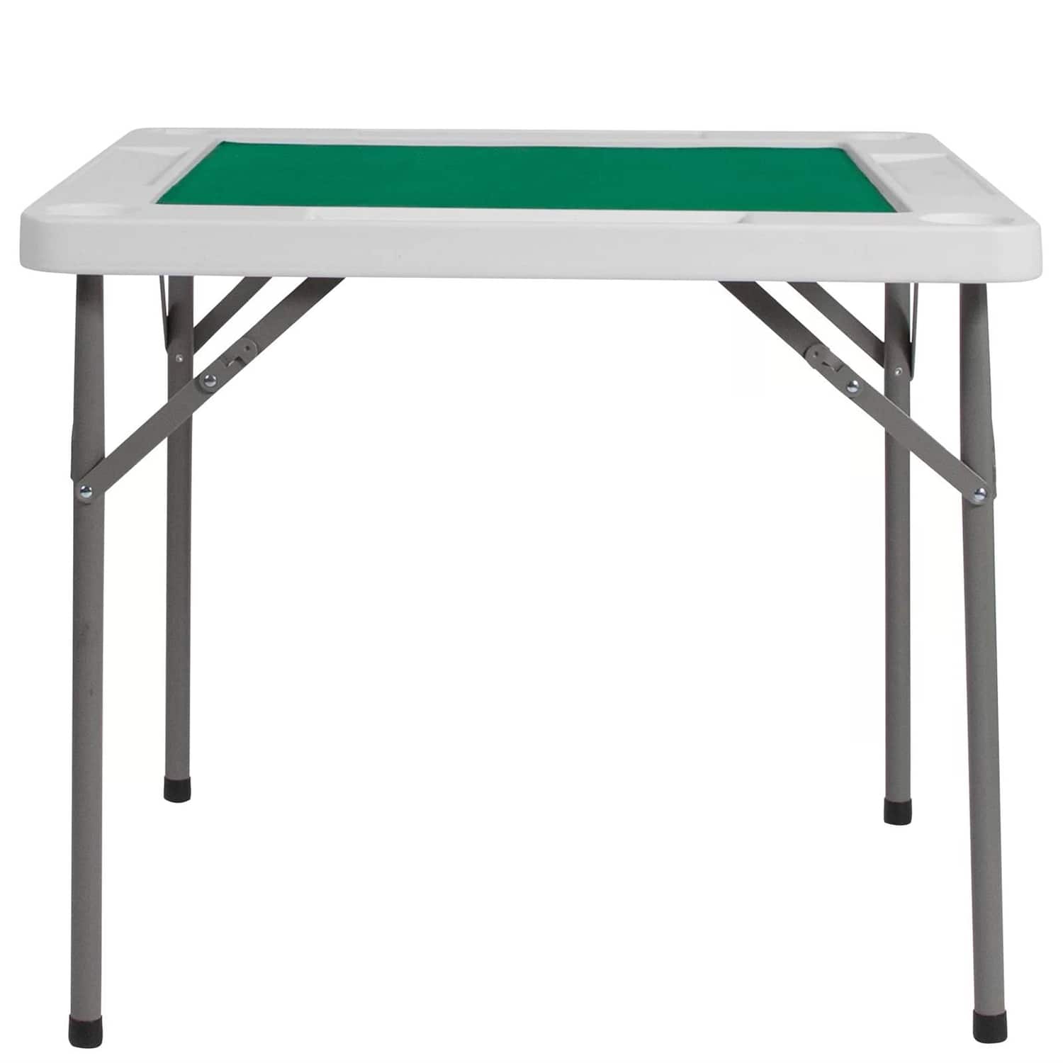 SlickBlue - Square Folding 4-Player Poker Table with Green Felt Top and Cup Holders - Green, White, Grey