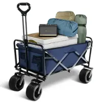 Bestier Heavy-Duty Wagon Cart with Adjustable Handlebar Bottle Holders & Storage Pocket - Blue - Front_Zoom