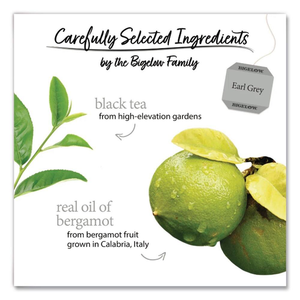 Carefully Selected Ingredients by the Bigelow Family

BIGELOW Earl Grey

- black tea from high-elevation gardens
- real oil of bergamot from bergamot fruit grown in Calabria, Italy