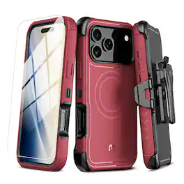Mybat Pro - MagSafe Case w/ Holster and Tempered Glass for Apple iPhone 18 Pro Max / 17 Pro Max - Dark Cherry - Red