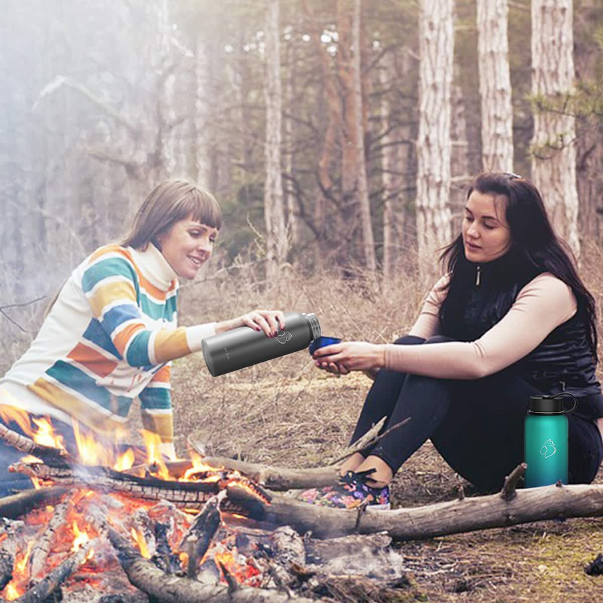 Alt View 2. Buzio - Duet Series - 40oz Insulated Water Bottle with Straw Lid and Flex Lid - Gray.