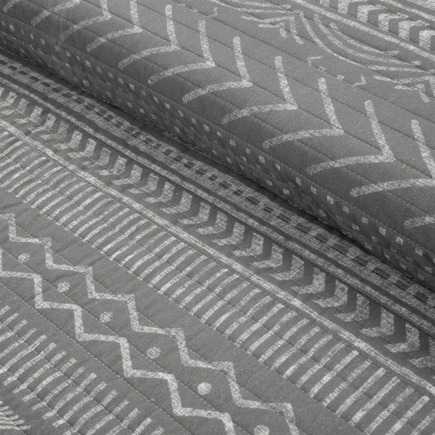 Left. SlickBlue - Scandinavian Chevron Stripe Reversible Cotton Quilt Set for Bedroom - Dark Grey.