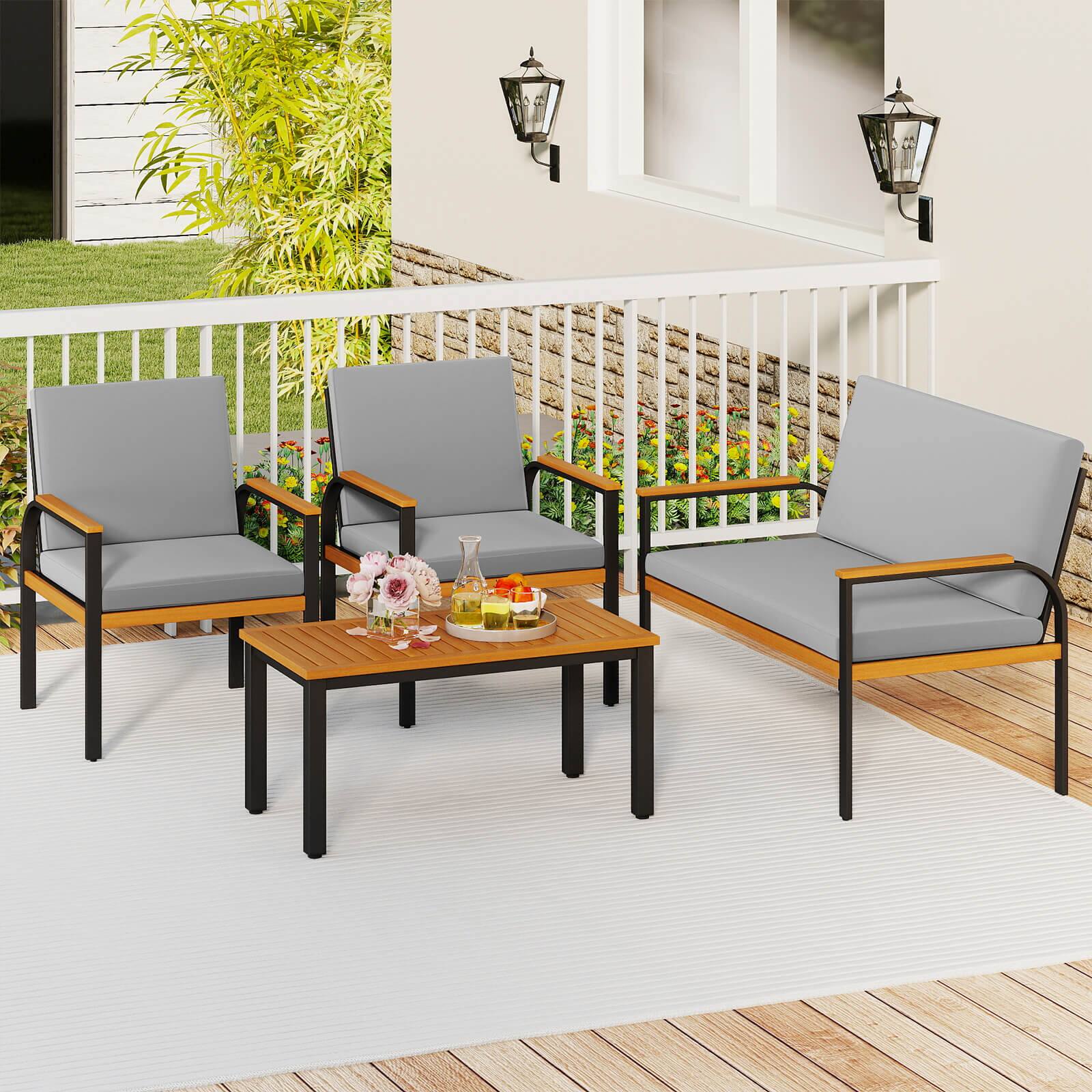 Alt View 3. Costway - Costway 4 Piece Patio Furniture Set with Coffee Table, Loveseat & 2 Single Chairs for Porch - Gray.