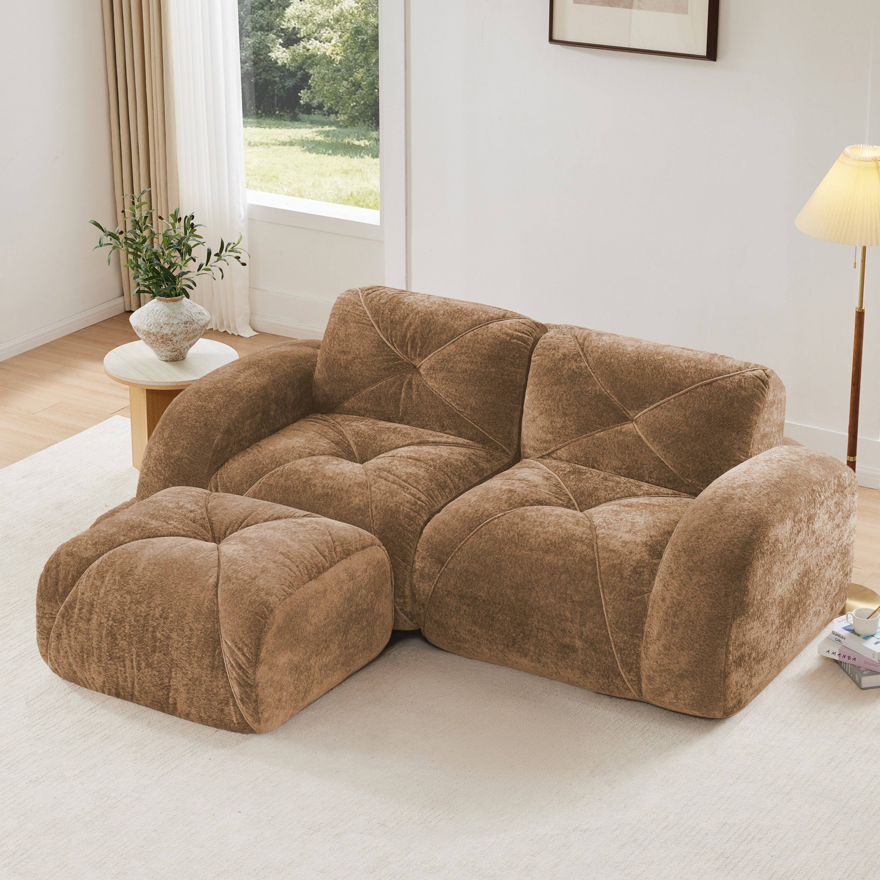 Alt View 3. Boyel Living - L Shaped Boneless Sofa with Ottoman Soft Velvet Tufted No Assembly Bedroom Lounge Camel - Camel.